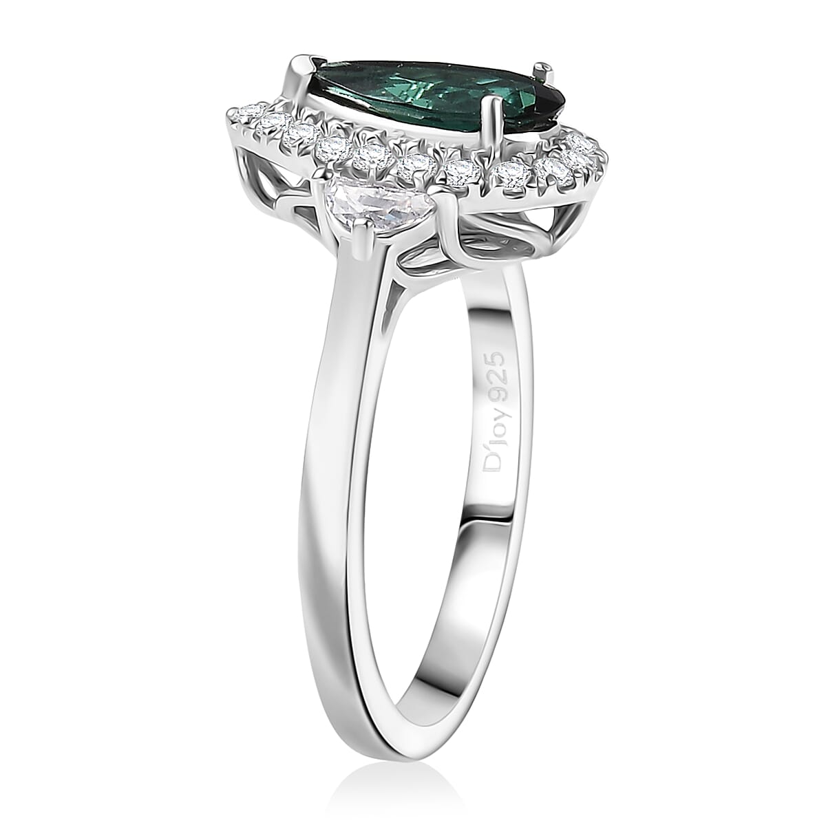Doorbuster D'Joy AAA Pirineu Lagoon Tourmaline and Moissanite 1.50 ctw Ring in Rhodium Over Sterling Silver (Size 6.0) image number 3