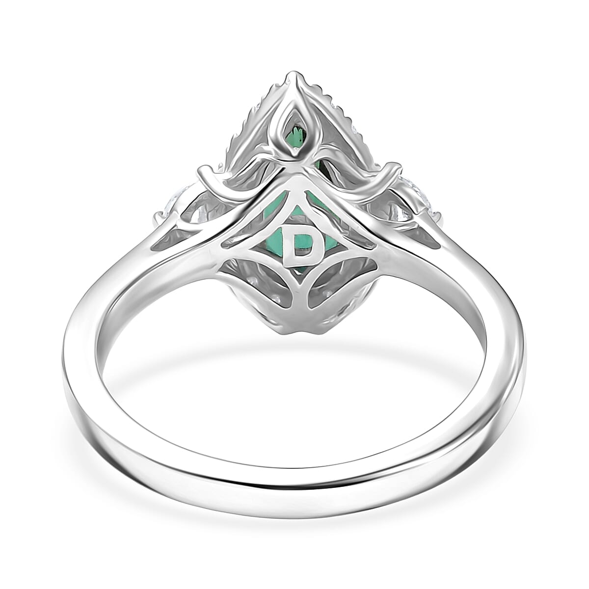 Doorbuster D'Joy AAA Pirineu Lagoon Tourmaline and Moissanite 1.50 ctw Ring in Rhodium Over Sterling Silver (Size 7.0) image number 4