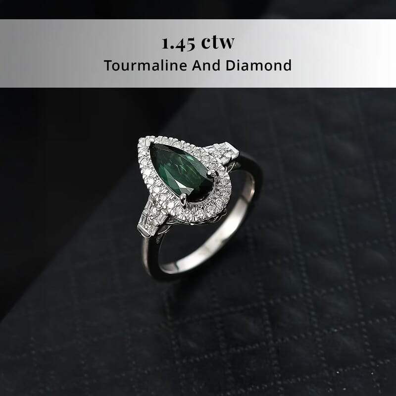 Certified & Appraised Rhapsody AAAA Pirineu Lagoon Tourmaline and E-F VS Diamond 1.45 ctw Ring in 950 Platinum (Size 10.0) 7 Grams