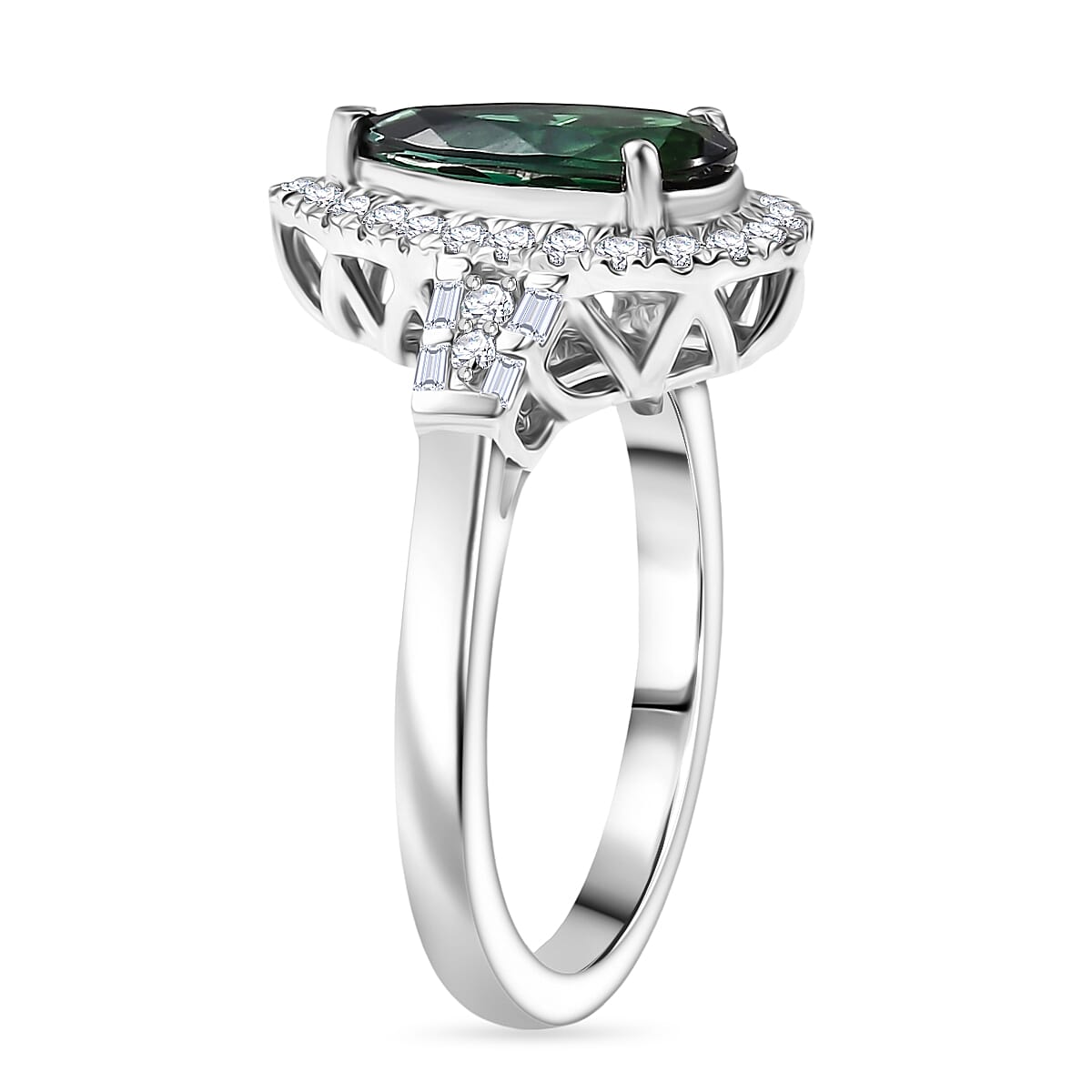 Doorbuster Certified & Appraised Rhapsody AAAA Pirineu Lagoon Tourmaline and E-F VS Diamond 1.45 ctw Ring in 950 Platinum (Size 10.0) 7 Grams image number 3