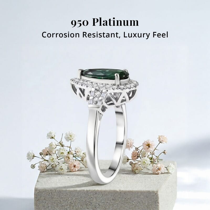Certified & Appraised Rhapsody AAAA Pirineu Lagoon Tourmaline and E-F VS Diamond 1.45 ctw Ring in 950 Platinum (Size 10.0) 7 Grams