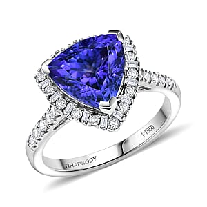Doorbuster Certified & Appraised Rhapsody AAAA Tanzanite and E-F VS Diamond 3.54 ctw Ring in 950 Platinum (Size 10.0) 5.77 Grams