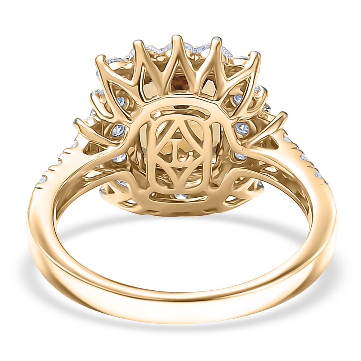 Doorbuster Certified & Appraised AAA Golden Tanzanite and Luxuriant Diamond G-H SI 3.10 ctw Sunburst Halo Ring in 10K Yellow Gold (Size 7.0) image number 4