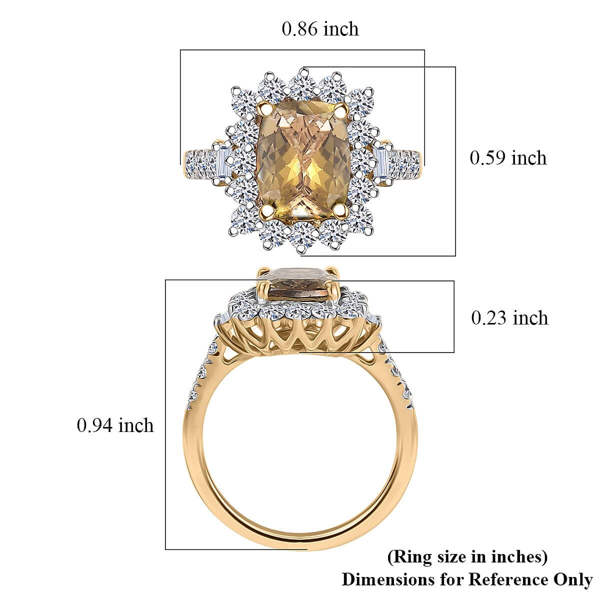 Doorbuster Certified & Appraised AAA Golden Tanzanite and Luxuriant Diamond G-H SI 3.10 ctw Sunburst Halo Ring in 10K Yellow Gold (Size 7.0) image number 5