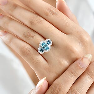 Doorbuster Certified & Appraised AAA Cambodian Blue Zircon and Luxuriant Blue and White Diamond SI 3.00 ctw Azure Tide Ring in 10K White Gold (Size 10.0)