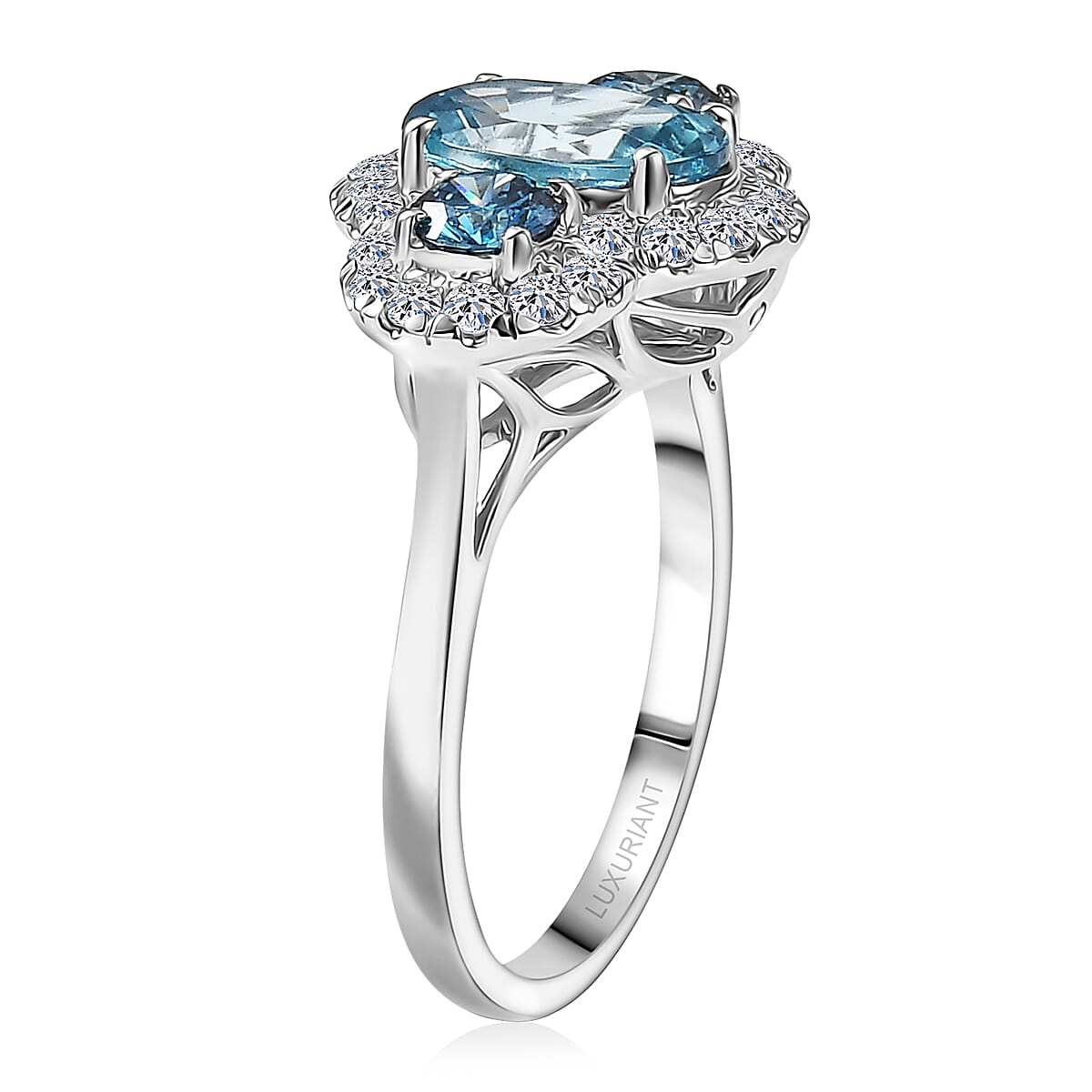Doorbuster Certified & Appraised AAA Cambodian Blue Zircon and Luxuriant Blue and White Diamond SI 3.00 ctw Azure Tide Ring in 10K White Gold (Size 10.0) image number 3