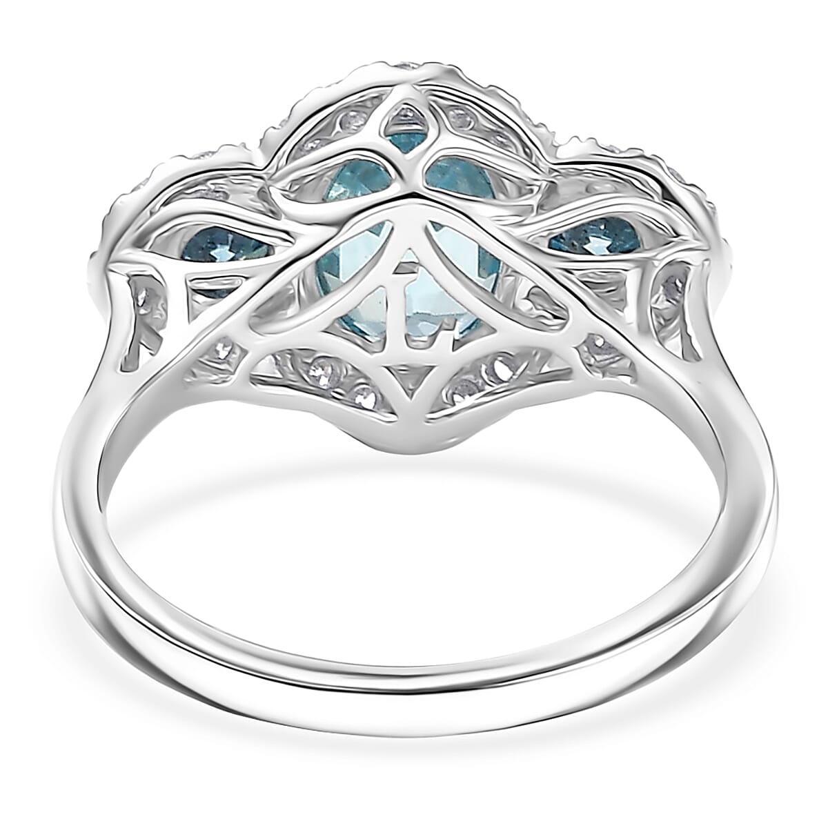 Doorbuster Certified & Appraised AAA Cambodian Blue Zircon and Luxuriant Blue and White Diamond SI 3.00 ctw Azure Tide Ring in 10K White Gold (Size 10.0) image number 4