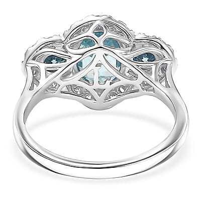 Certified & Appraised AAA Cambodian Blue Zircon and Luxuriant Blue and White Diamond SI 3.00 ctw Azure Tide Ring in 10K White Gold (Size 10.0)