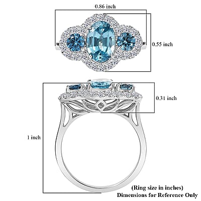 Certified & Appraised AAA Cambodian Blue Zircon and Luxuriant Blue and White Diamond SI 3.00 ctw Azure Tide Ring in 10K White Gold (Size 10.0)