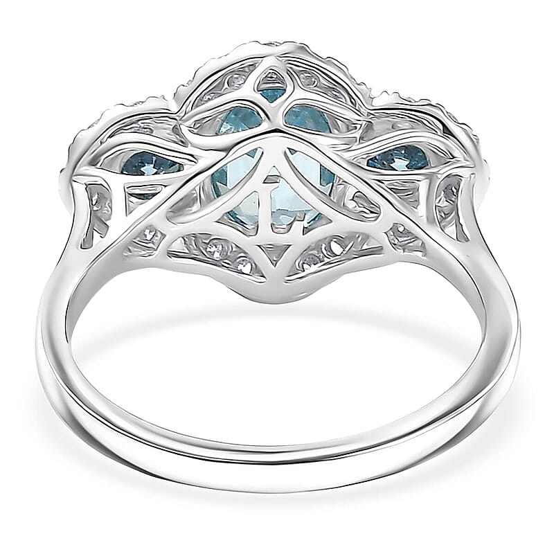 Certified & Appraised AAA Cambodian Blue Zircon and Luxuriant Blue and White Diamond SI 3.00 ctw Azure Tide Ring in 10K White Gold (Size 10.5)
