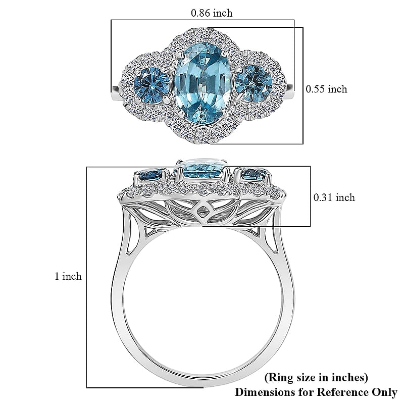 Certified & Appraised AAA Cambodian Blue Zircon and Luxuriant Blue and White Diamond SI 3.00 ctw Azure Tide Ring in 10K White Gold (Size 10.5)