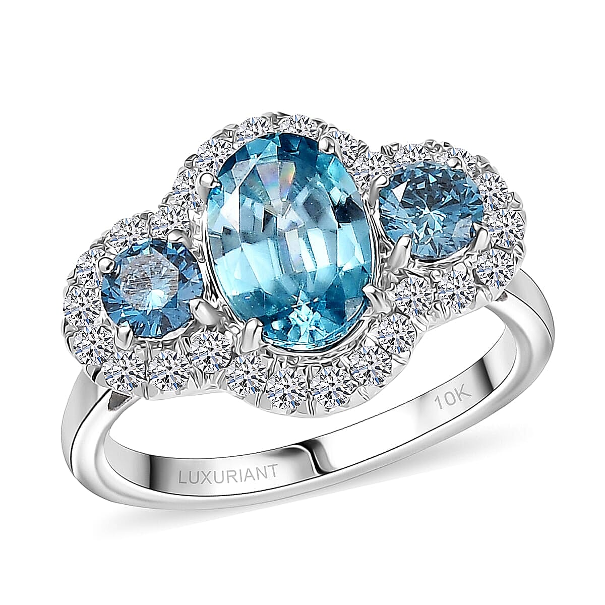 Certified & Appraised AAA Cambodian Blue Zircon and Luxuriant Blue and White Diamond SI 3.00 ctw Azure Tide Ring in 10K White Gold (Size 5.0)