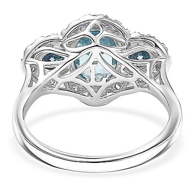 Certified & Appraised AAA Cambodian Blue Zircon and Luxuriant Blue and White Diamond SI 3.00 ctw Azure Tide Ring in 10K White Gold (Size 5.0)