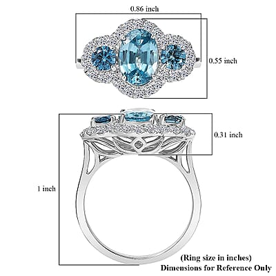 Certified & Appraised AAA Cambodian Blue Zircon and Luxuriant Blue and White Diamond SI 3.00 ctw Azure Tide Ring in 10K White Gold (Size 5.0)