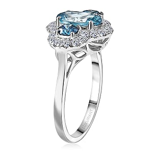  Certified & Appraised AAA Cambodian Blue Zircon and Luxuriant Blue and White Diamond SI 3.00 ctw Azure Tide Ring in 10K White Gold (Size 6.0)