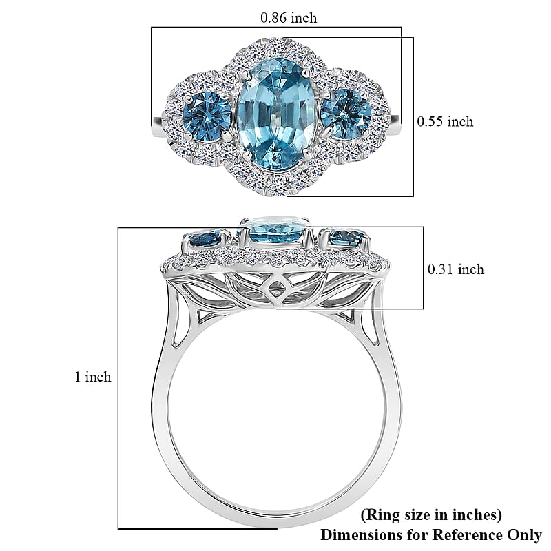 Certified & Appraised AAA Cambodian Blue Zircon and Luxuriant Blue and White Diamond SI 3.00 ctw Azure Tide Ring in 10K White Gold (Size 7.0)