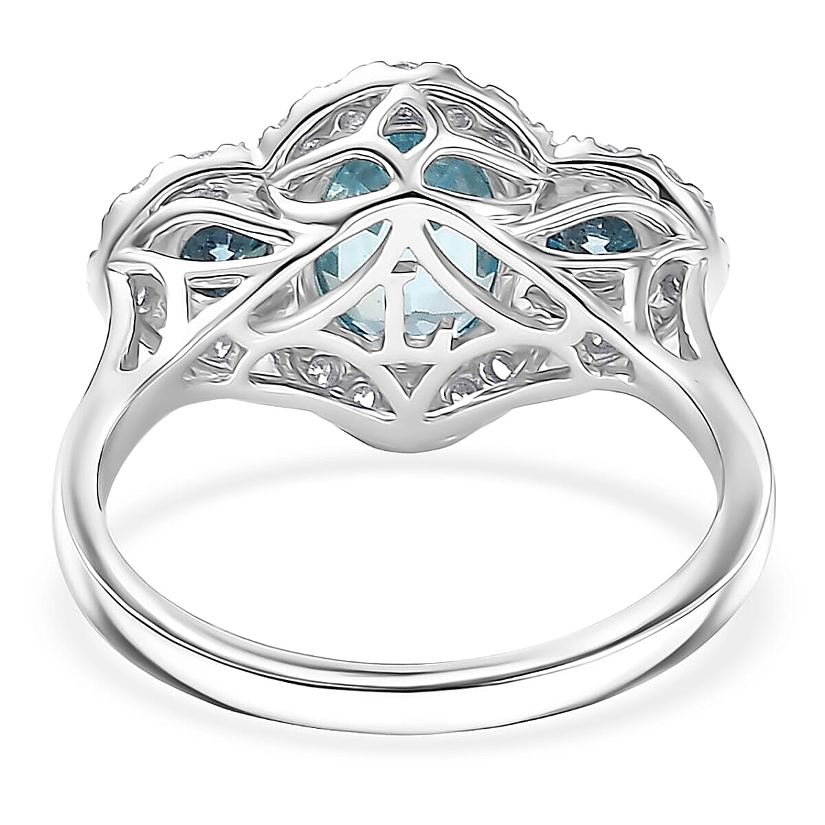 Certified & Appraised 10K White Gold AAA Cambodian Blue Zircon, Luxuriant Lab Grown Blue Diamond (IR) and Lab Grown Diamond (SI) (0.82 cts) Ring (Size 10.0) 3.02 ctw image number 4