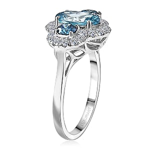  Certified & Appraised AAA Cambodian Blue Zircon and Luxuriant Blue and White Diamond SI 3.00 ctw Azure Tide Ring in 10K White Gold (Size 9.5)