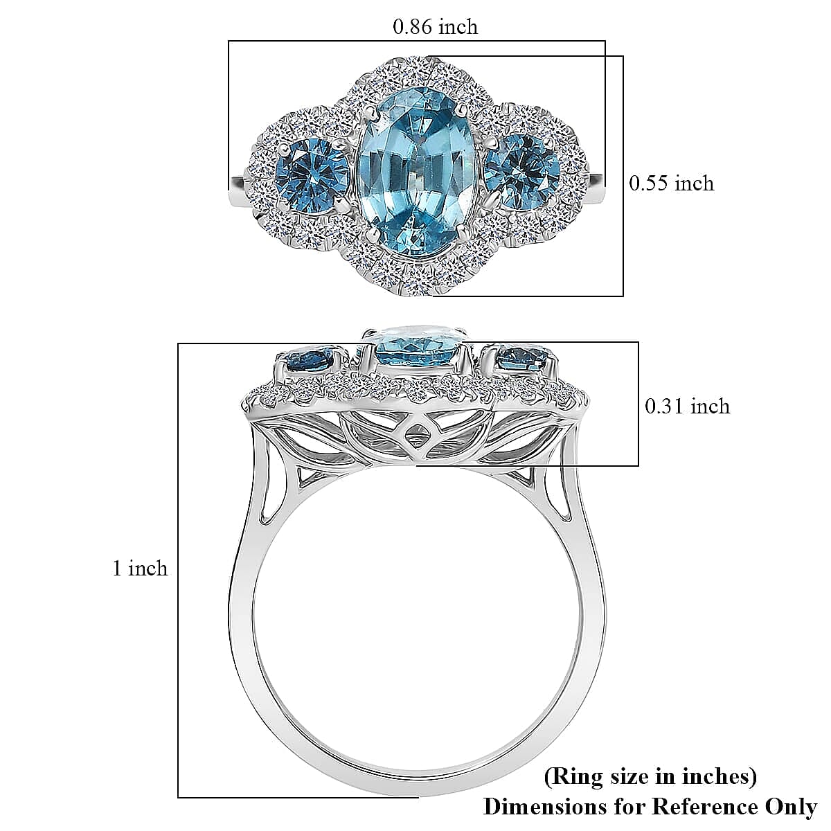  Certified & Appraised AAA Cambodian Blue Zircon and Luxuriant Blue and White Diamond SI 3.00 ctw Azure Tide Ring in 10K White Gold (Size 9.5) image number 5