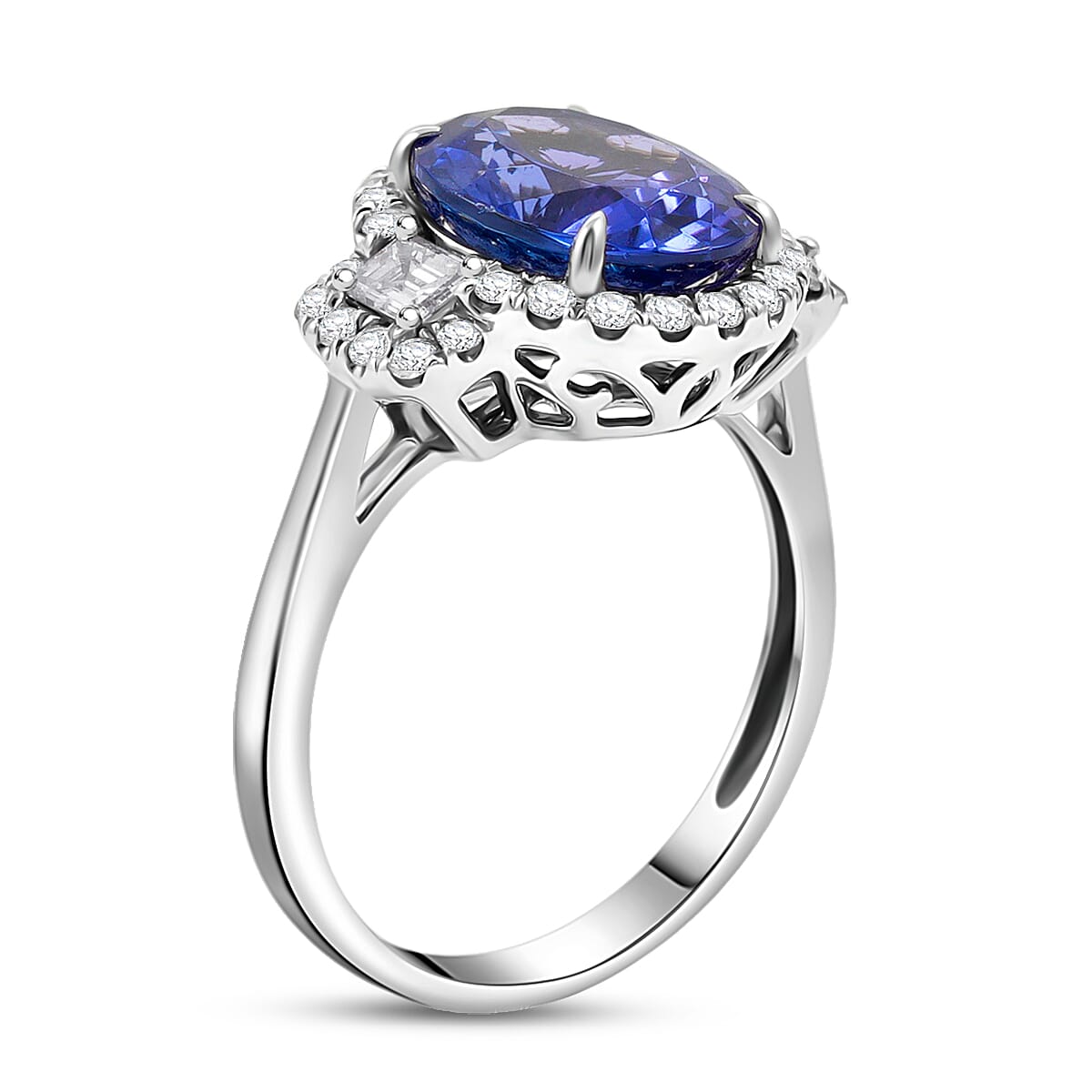 Modani 14K White Gold AAA Tanzanite, Diamond (VS2) (0.80 cts) Ring (Size 10.0) 4.41 ctw image number 3