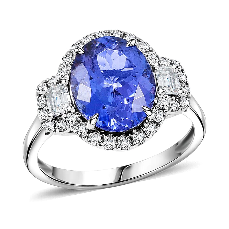 Modani AAA Tanzanite and VS2 Diamond 4.40 ctw Ring in 14K White Gold (Size 12.0)