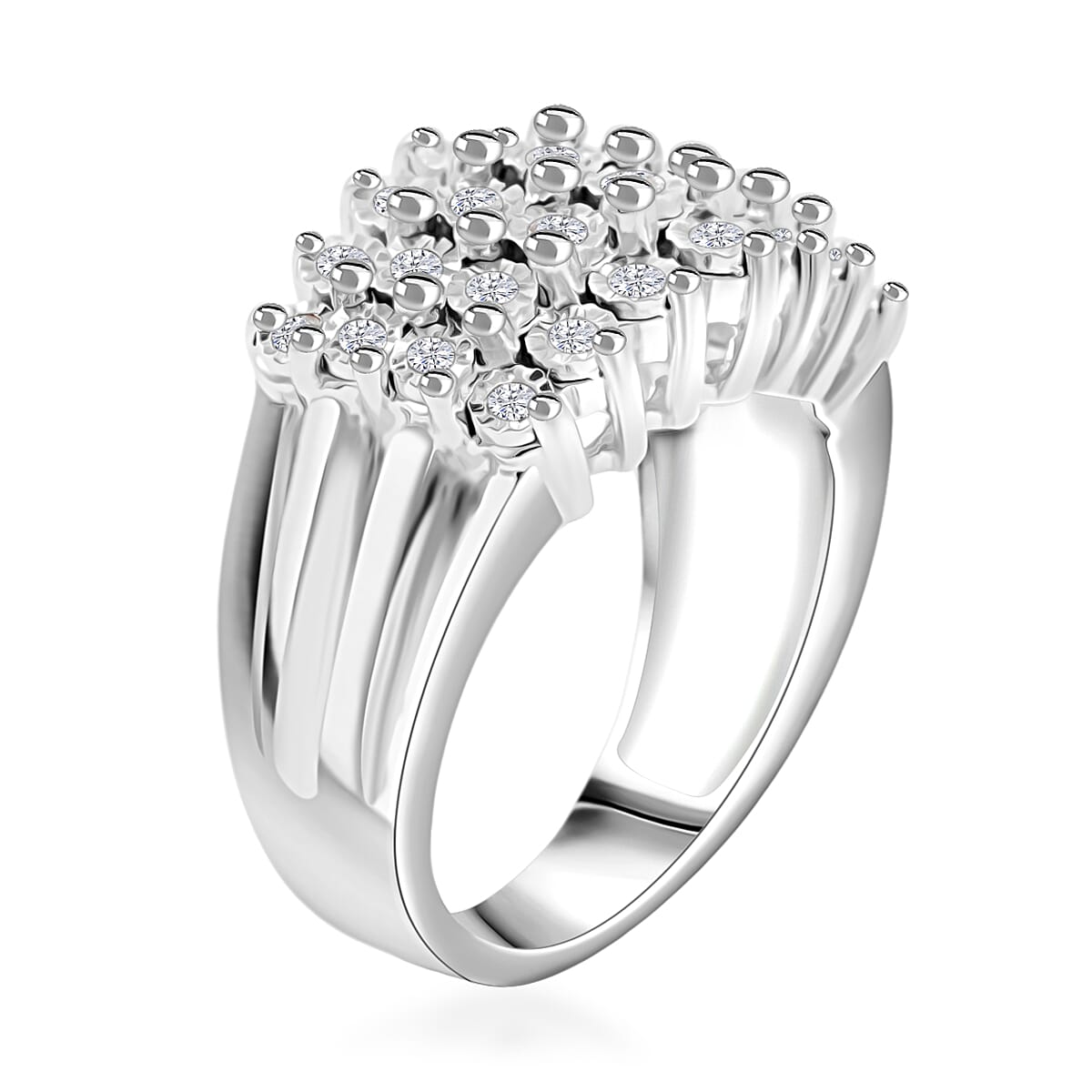 Diamond (G, SI) Ring in Rhodium Over Sterling Silver (Size 10.0) 0.46 ctw image number 3