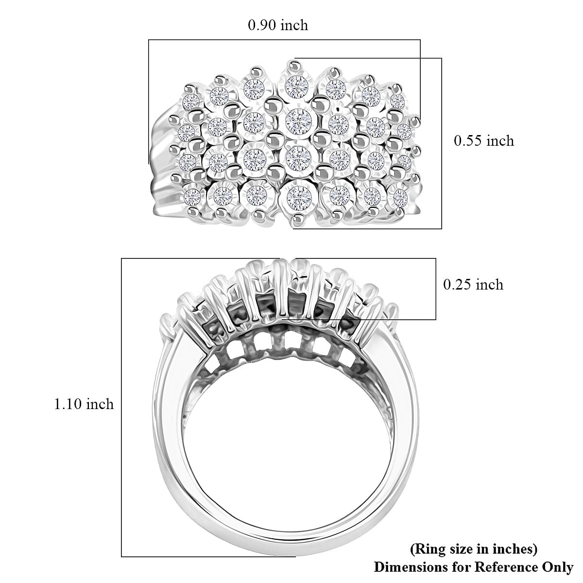 Diamond G SI 0.46 ctw Ring in Rhodium Over Sterling Silver (Size 6.0)