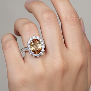 Certified AAA Jenipapo Andalusite, Lab Grown Diamond Ring in 10K White Gold 3.50 ctw (Size 10.0)