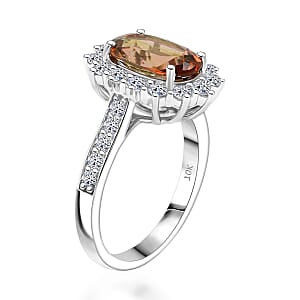 Certified AAA Jenipapo Andalusite, Lab Grown Diamond Ring in 10K White Gold 3.50 ctw (Size 10.0)