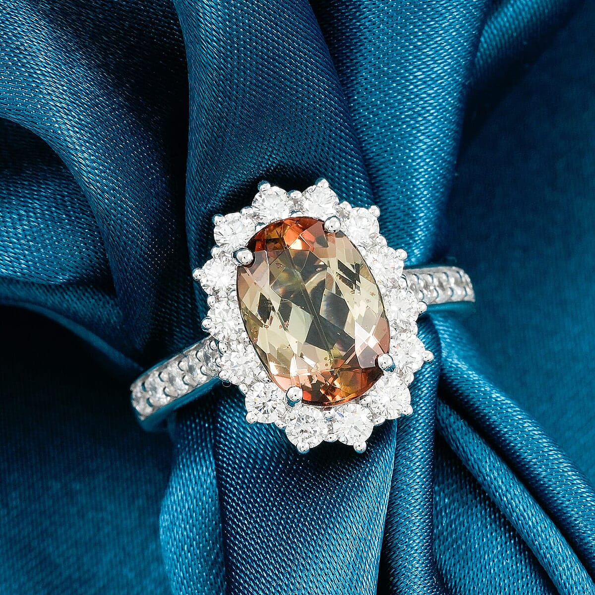 Certified AAA Jenipapo Andalusite, Lab Grown Diamond Ring in 10K White Gold 3.50 ctw (Size 5.0) image number 1