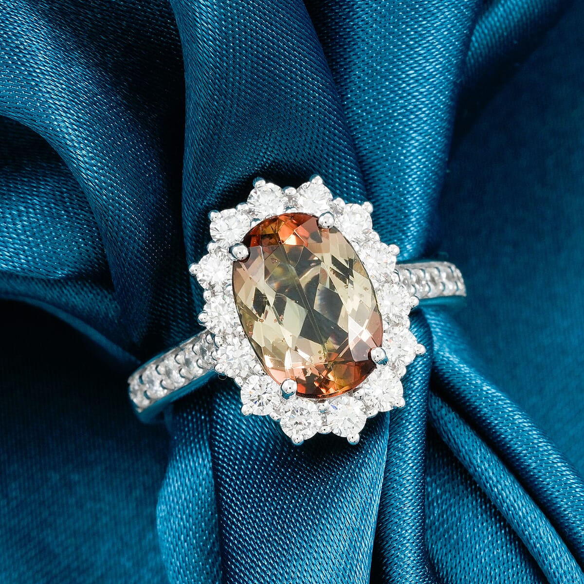 Certified & Appraised 10K White Gold AAA Jenipapo Andalusite, Luxuriant Lab Grown Diamond (VS) Ring (Size 6.0) 3.50 ctw image number 1