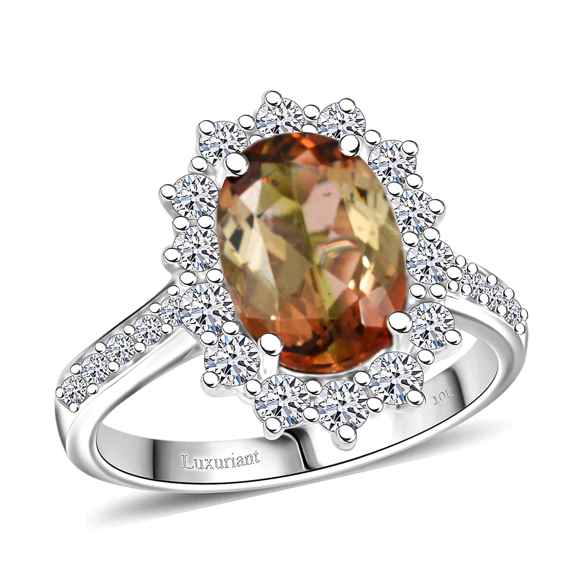 Certified & Appraised AAA Jenipapo Andalusite and Luxuriant Lab Grown Diamond VS 3.50 ctw Ring in 10K White Gold (Size 7.0) image number 0