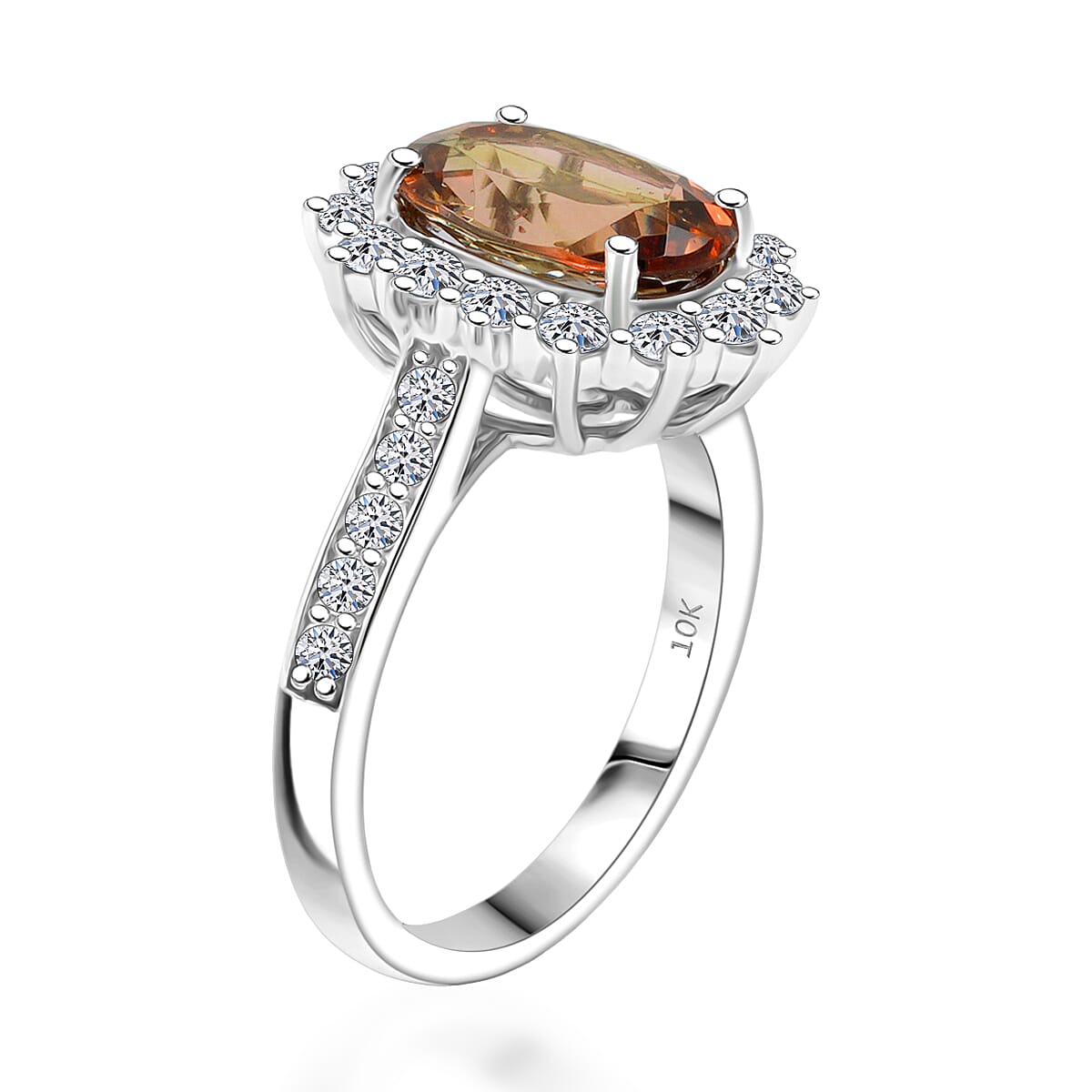 Certified & Appraised AAA Jenipapo Andalusite and Luxuriant Lab Grown Diamond VS 3.50 ctw Ring in 10K White Gold (Size 7.0) image number 3