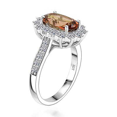 Certified & Appraised AAA Jenipapo Andalusite, Lab Grown Diamond Ring in 10K White Gold 3.50 ctw (Size 7.0)