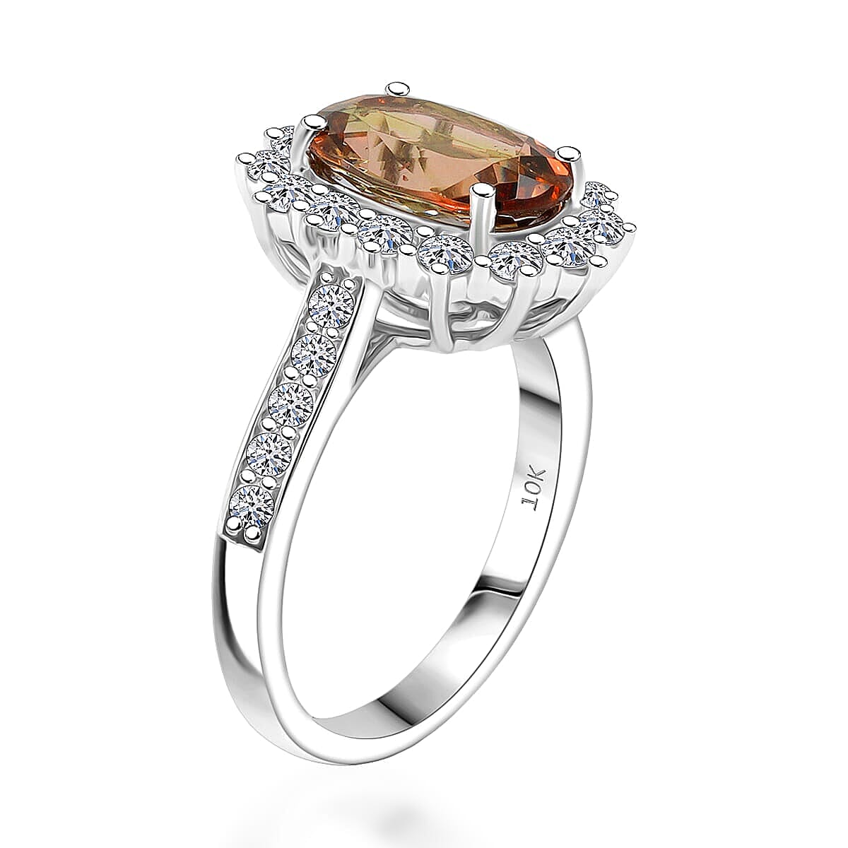 Certified and Appraised AAA Jenipapo Andalusite, Lab Grown Diamond Ring in 10K White Gold 3.50 ctw (Size 9.5) image number 3