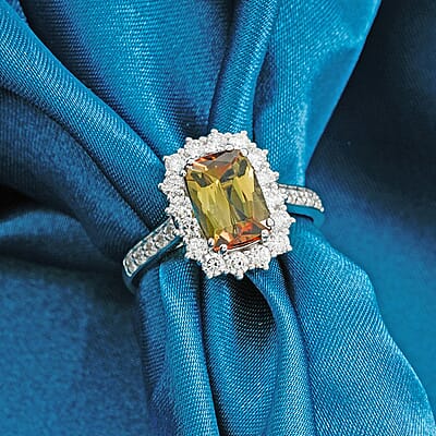 Certified and Appraised AAAA Jenipapo Andalusite, Lab Grown Diamond Ring in 10K White Gold 3.60 ctw (Size 5.0)