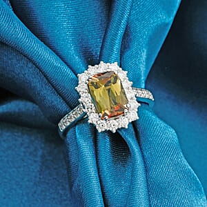 Certified AAAA Jenipapo Andalusite, Lab Grown Diamond Ring in 10K White Gold 3.60 ctw (Size 6.0)