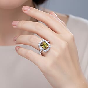 Certified AAAA Jenipapo Andalusite, Lab Grown Diamond Ring in 10K White Gold 3.60 ctw (Size 6.0)