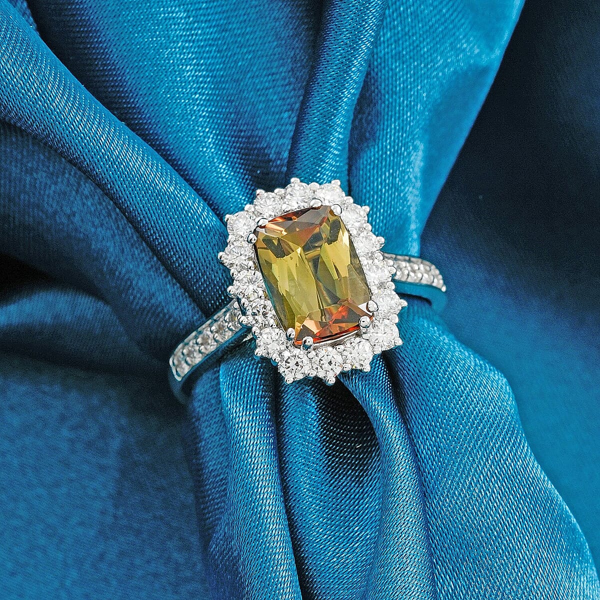 Certified & Appraised AAAA Jenipapo Andalusite and Luxuriant Lab Grown Diamond VS 3.60 ctw Ring in 10K White Gold (Size 7.0) image number 1