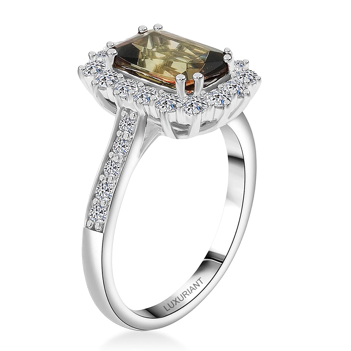 Certified & Appraised AAAA Jenipapo Andalusite and Luxuriant Lab Grown Diamond VS 3.60 ctw Ring in 10K White Gold (Size 7.0) image number 3