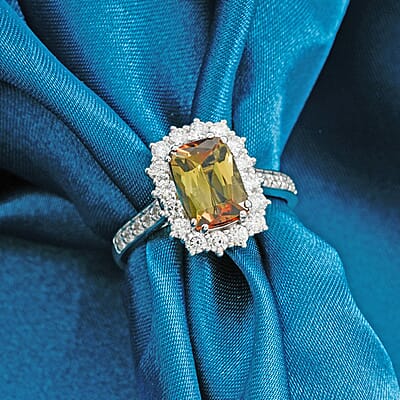 Certified & Appraised AAAA Jenipapo Andalusite, Lab Grown Diamond Ring in 10K White Gold 3.60 ctw (Size 8.0)