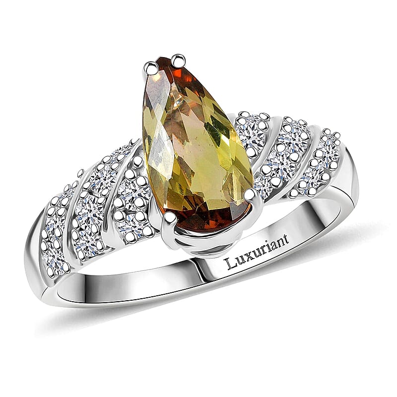 Certified & Appraised AAA Jenipapo Andalusite and Luxuriant Lab Grown Diamond VS 2.60 ctw Ring in 10K White Gold (Size 5.0)