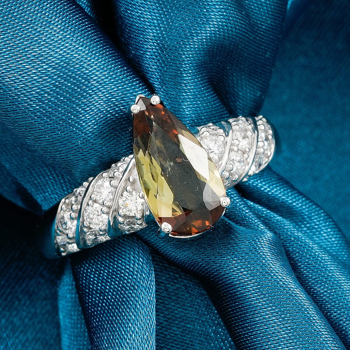 Certified & Appraised AAA Jenipapo Andalusite and Luxuriant Lab Grown Diamond VS 2.60 ctw Ring in 10K White Gold (Size 5.0) image number 1