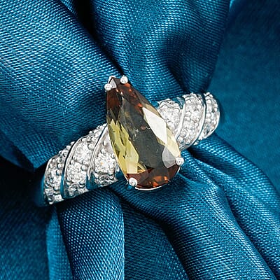 Certified & Appraised AAA Jenipapo Andalusite and Luxuriant Lab Grown Diamond VS 2.60 ctw Ring in 10K White Gold (Size 5.0)