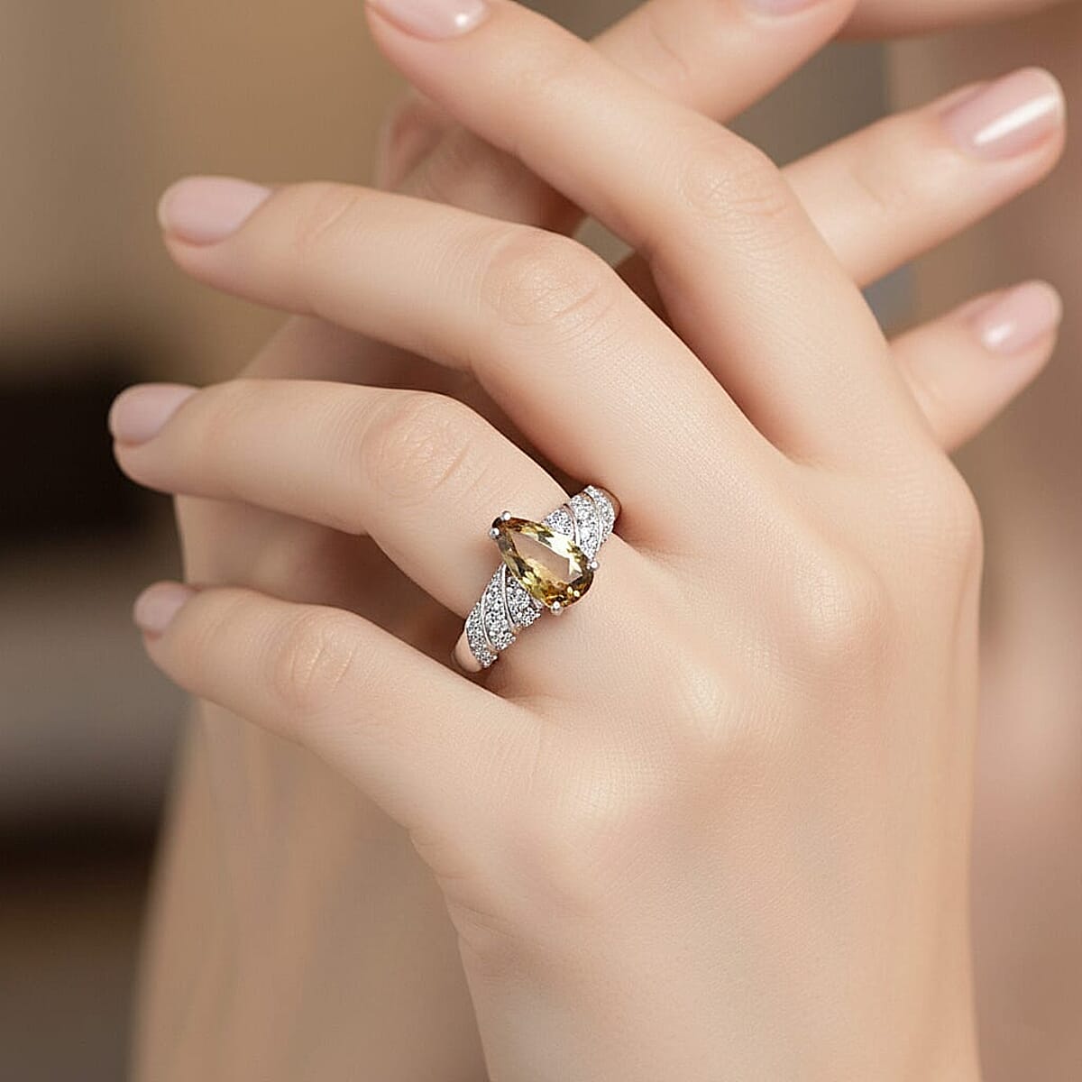 Certified & Appraised AAA Jenipapo Andalusite and Luxuriant Lab Grown Diamond VS 2.60 ctw Ring in 10K White Gold (Size 7.0) image number 2