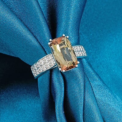 Certified & Appraised 10K White Gold AAAA Jenipapo Andalusite, Luxuriant Lab Grown Diamond (VS) Ring (Size 5.0) 4.05 ctw