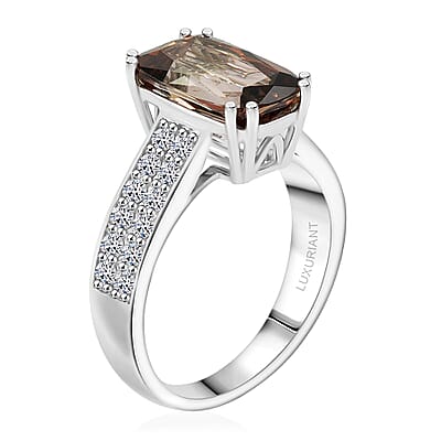 Certified & Appraised 10K White Gold AAAA Jenipapo Andalusite, Luxuriant Lab Grown Diamond (VS) Ring (Size 5.0) 4.05 ctw