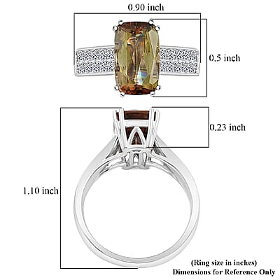 Certified & Appraised 10K White Gold AAAA Jenipapo Andalusite, Luxuriant Lab Grown Diamond (VS) Ring (Size 5.0) 4.05 ctw