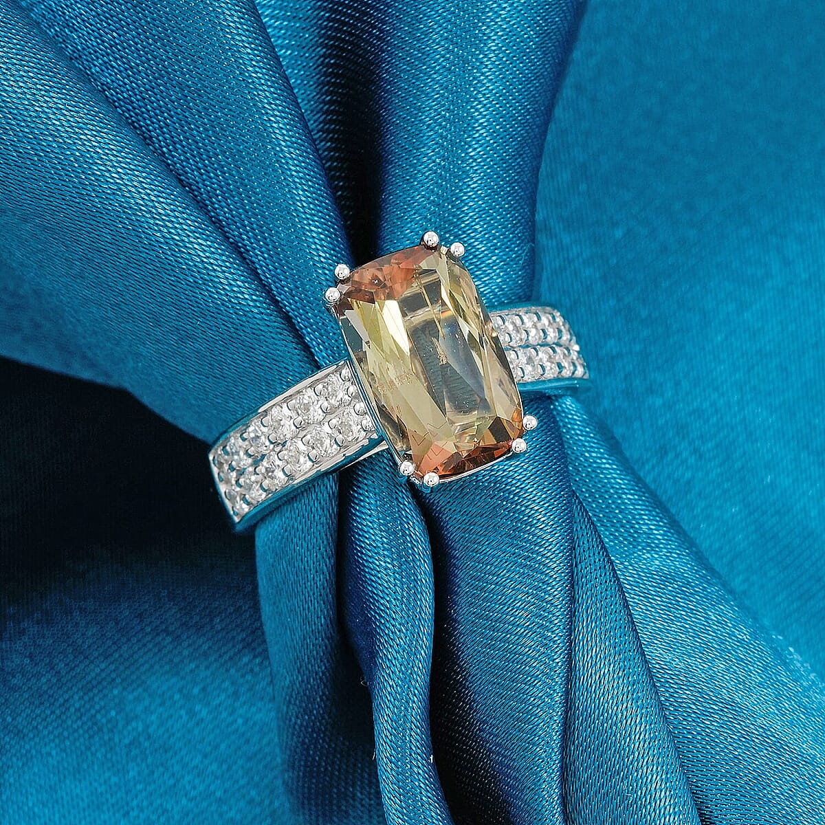 Certified & Appraised 10K White Gold AAAA Jenipapo Andalusite, Luxuriant Lab Grown Diamond (VS) Ring (Size 5.5) 4.05 ctw image number 1