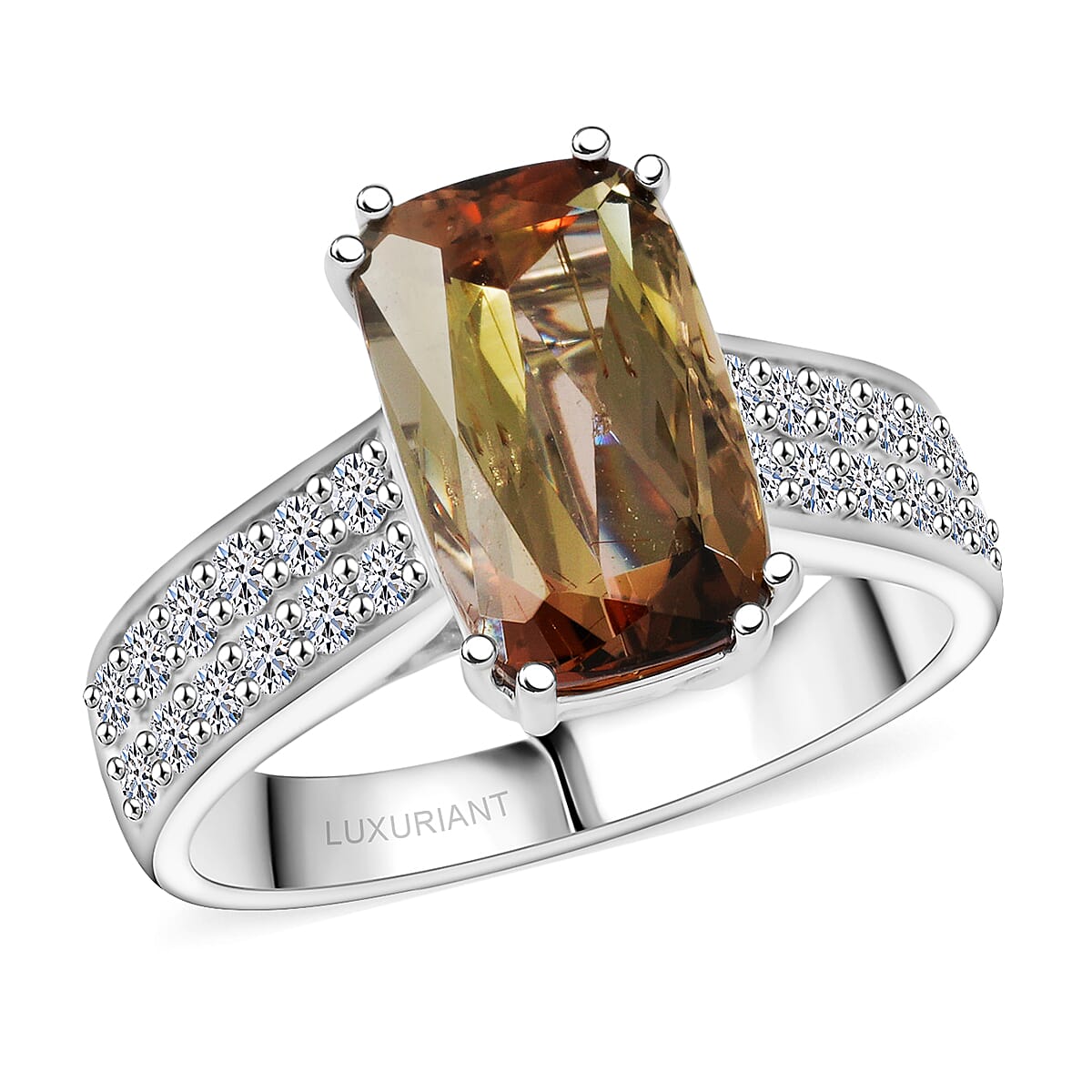 Certified & Appraised AAAA Jenipapo Andalusite and Luxuriant Lab Grown Diamond VS 4.05 ctw Ring in 10K White Gold (Size 6.0)  image number 0